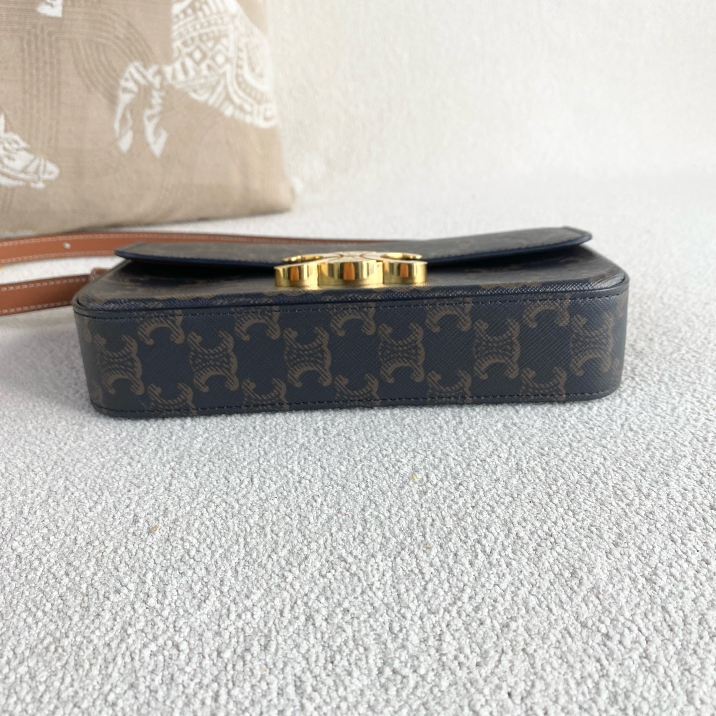 Celine - Triomphe Shoulder Bag - Triomphe canvas with leather trim - Brown - (mini)