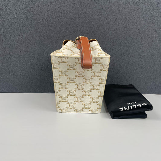 Celine - Triomphe Strap Box - Coated canvas with leather trim - White and Brown - (mini)