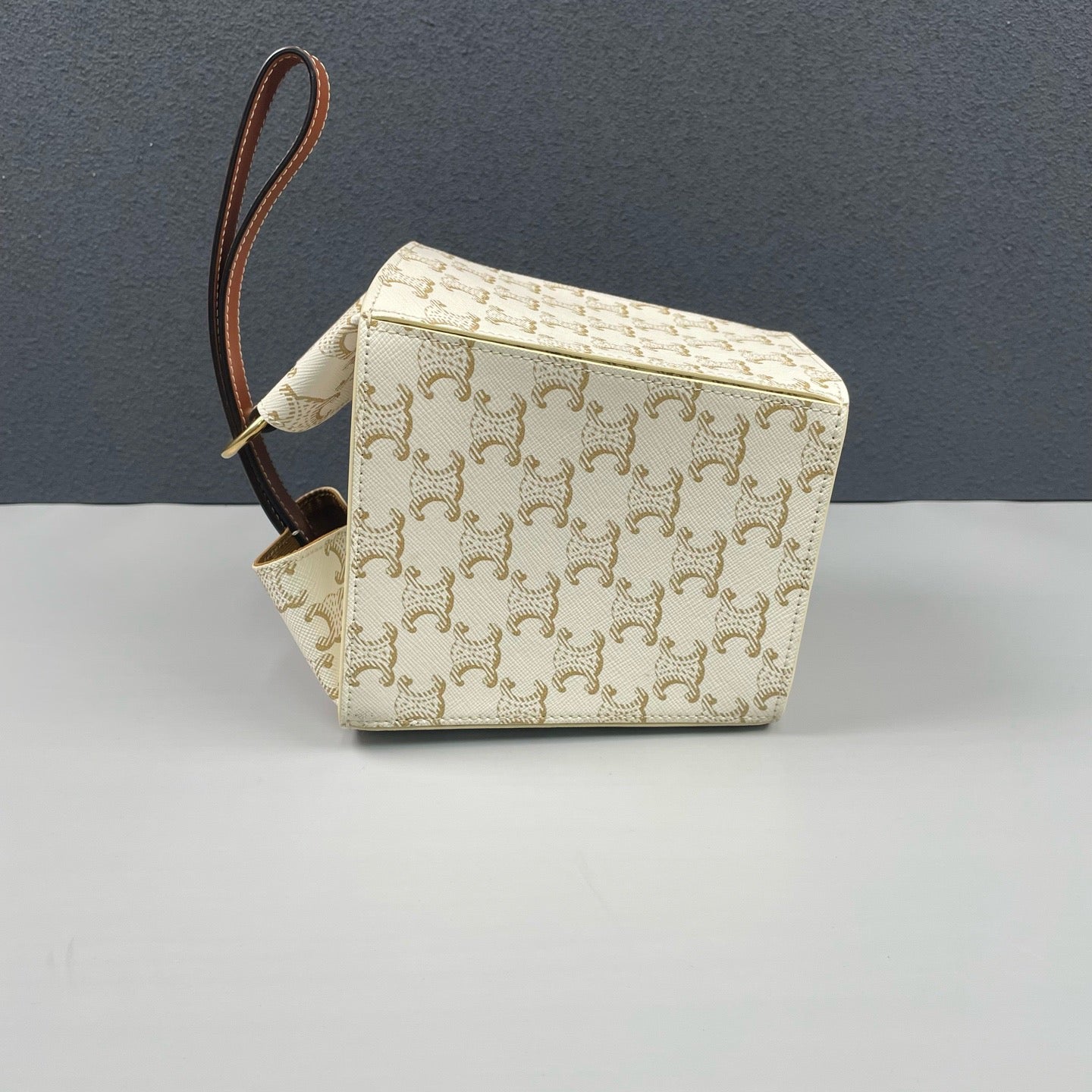 Celine - Triomphe Strap Box - Coated canvas with leather trim - White and Brown - (mini)
