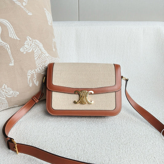Celine - Triomphe Teen Box Bag - Canvas and leather - Caramel and Beige - (Medium)