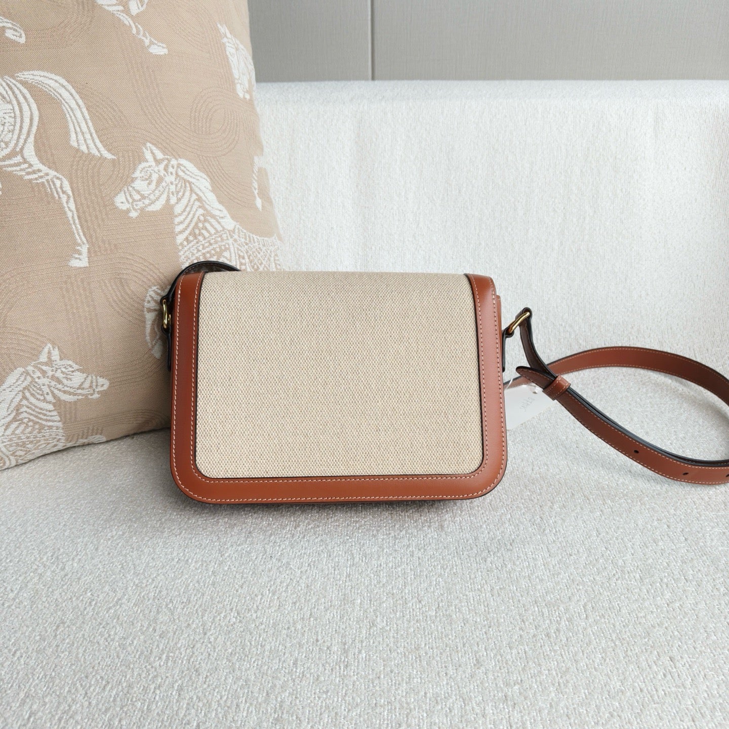 Celine - Triomphe Teen Box Bag - Canvas and leather - Caramel and Beige - (Medium)