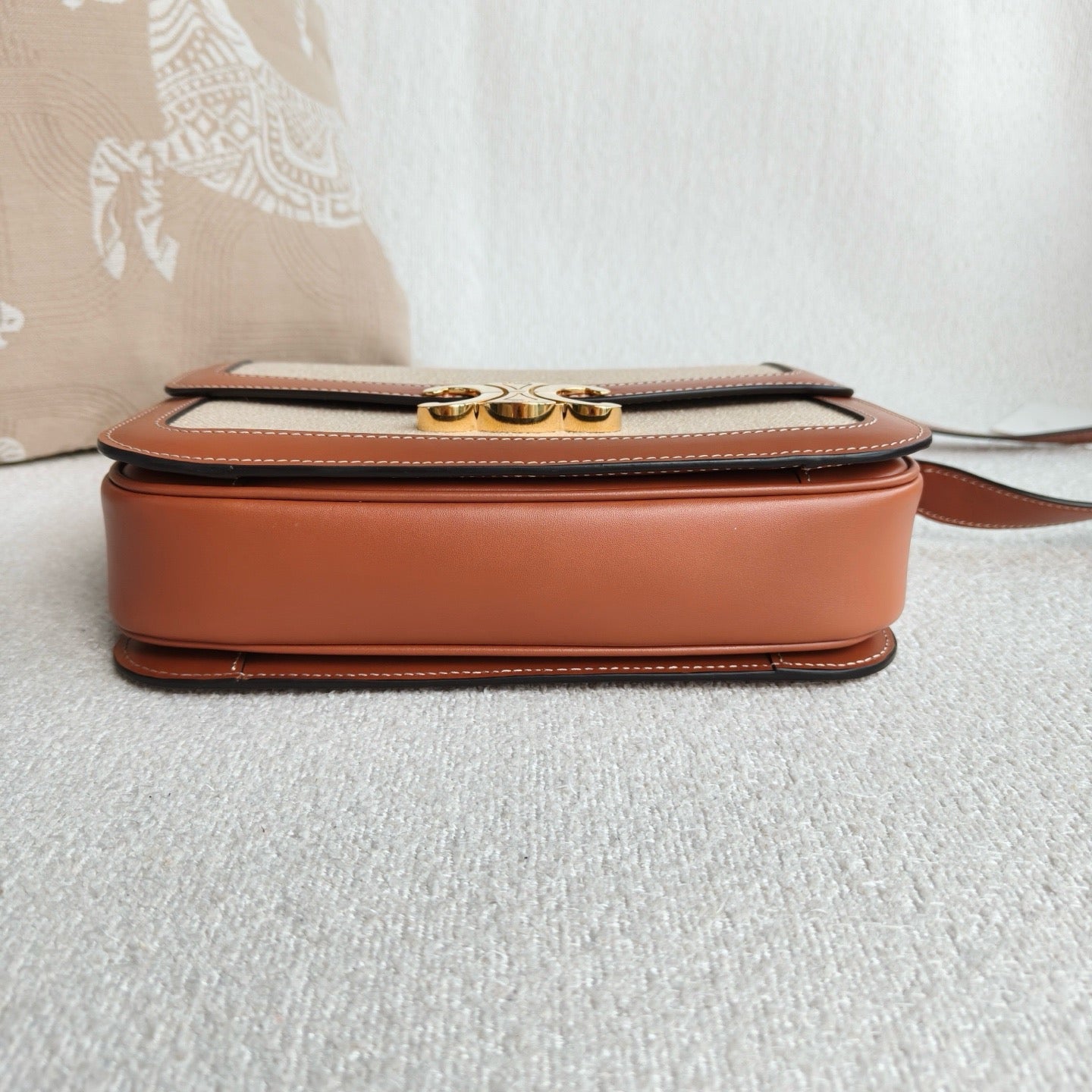 Celine - Triomphe Teen Box Bag - Canvas and leather - Caramel and Beige - (Medium)