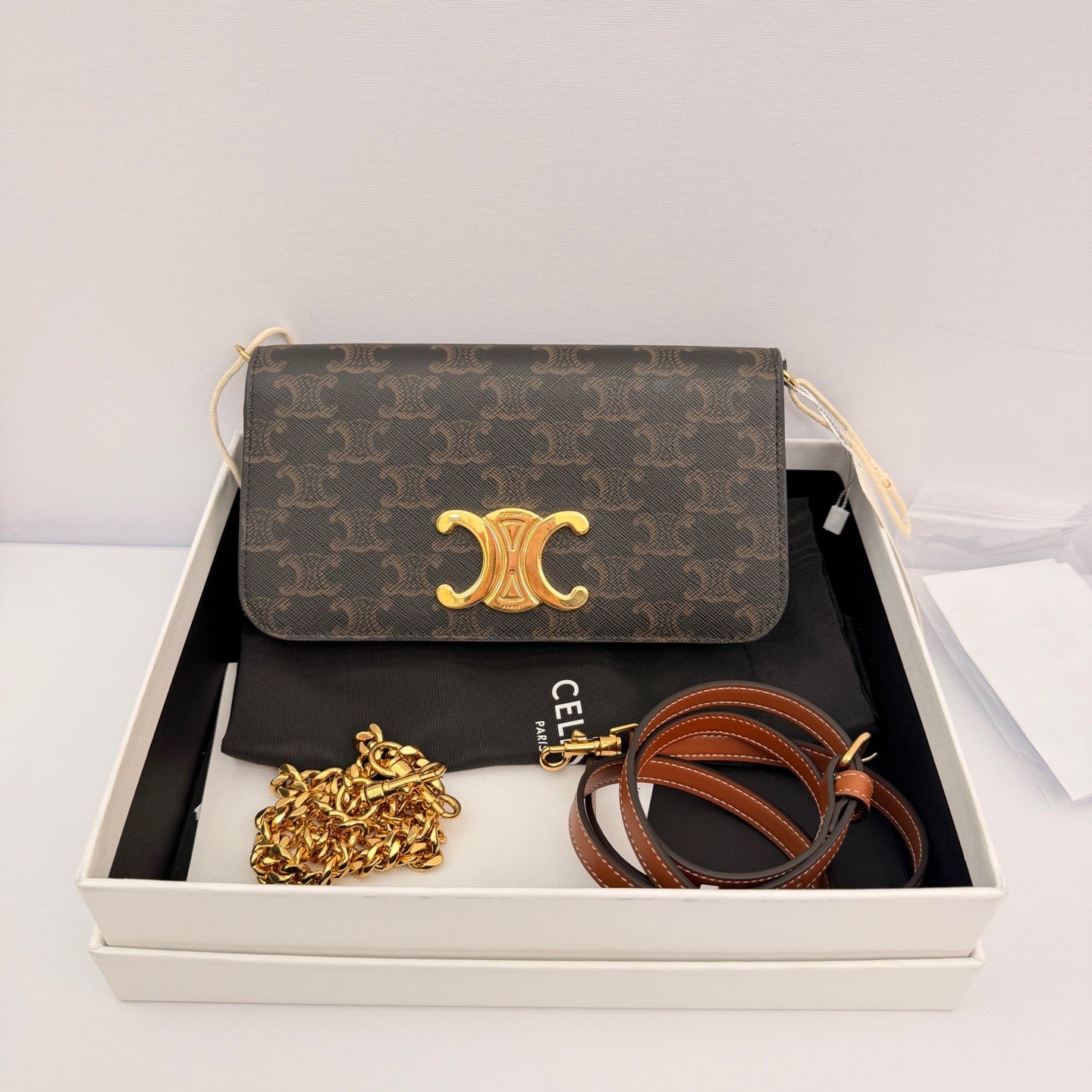 Celine - Triomphe Three-in-one Shoulder Bag - Coated canvas and leather - Black - (mini)