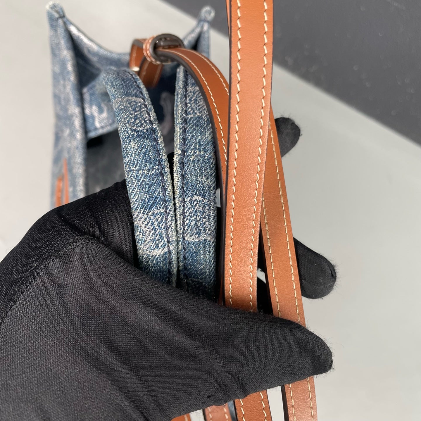 Celine - Triomphe Tote Bag - Denim canvas with leather trim - Blue - (Small)