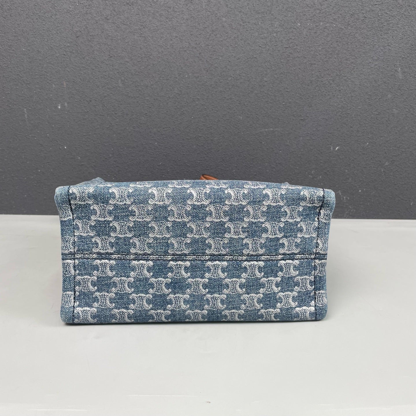 Celine - Triomphe Tote Bag - Denim canvas with leather trim - Blue - (Small)