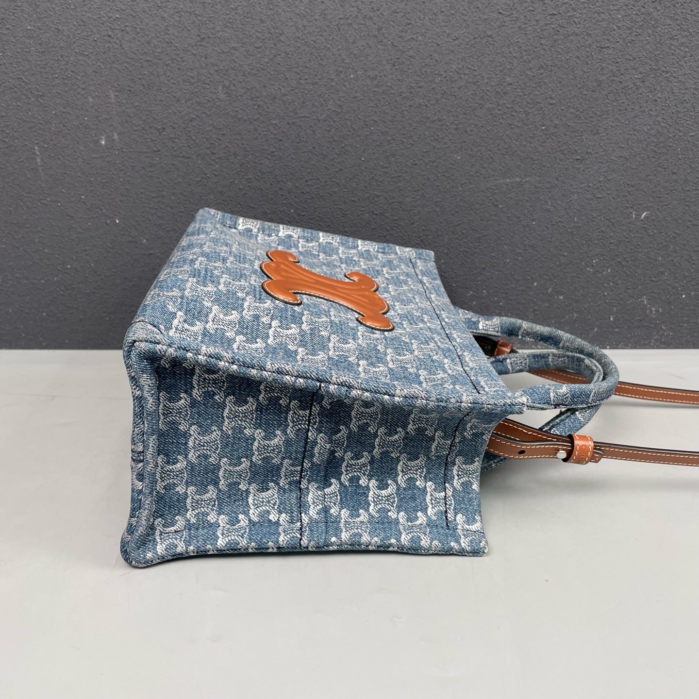 Celine - Triomphe Tote Bag - Denim canvas with leather trim - Blue - (Small)