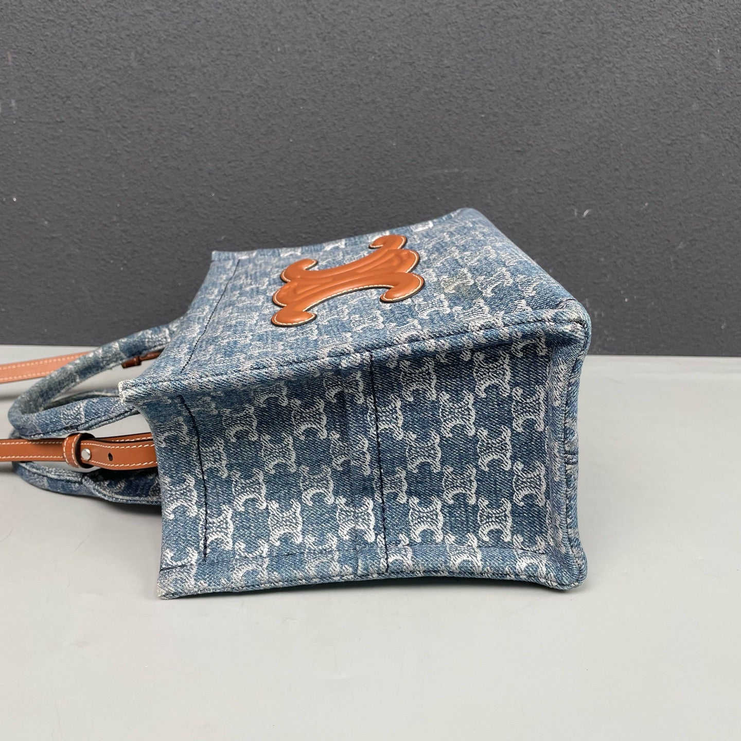 Celine - Triomphe Tote Bag - Denim canvas with leather trim - Blue - (Small)
