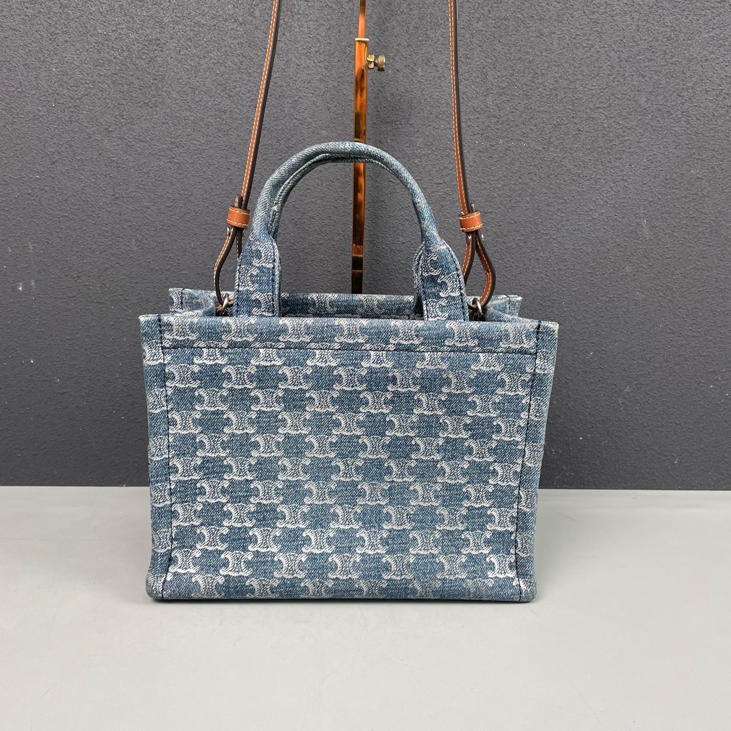 Celine - Triomphe Tote Bag - Denim canvas with leather trim - Blue - (Small)