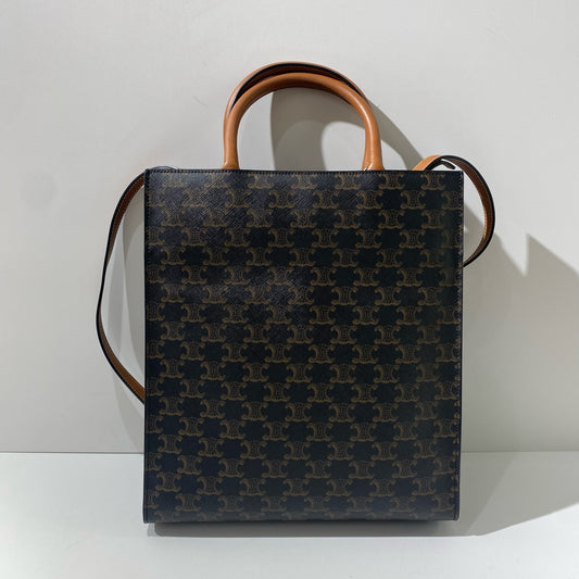 Celine - Triomphe Vertical Cabas - Triomphe coated canvas with calfskin leather trim - Brown - (medium)