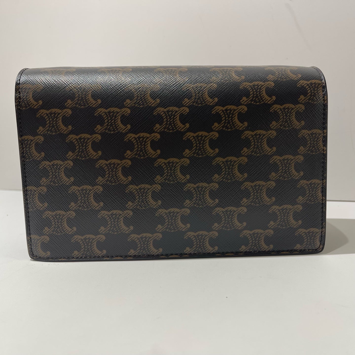 Celine - Triomphe Wallet on Chain - Triomphe canvas and calfskin leather - Brown - (mini)