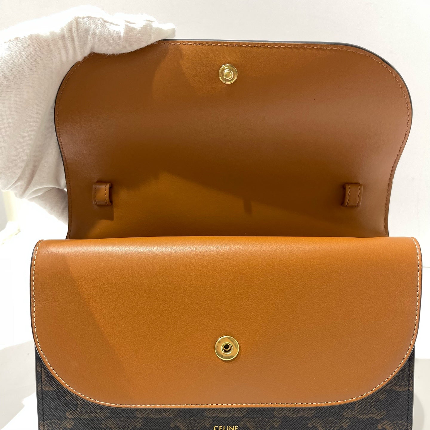 Celine - Triomphe Wallet on Chain - Triomphe canvas and calfskin leather - Brown - (mini)