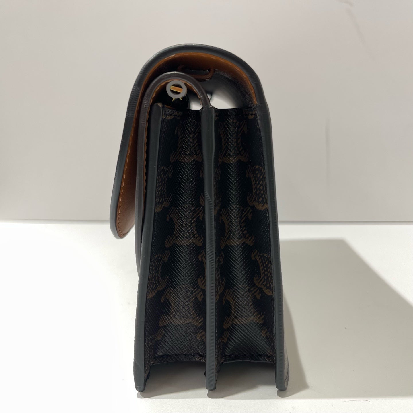 Celine - Triomphe Wallet on Chain - Triomphe canvas and calfskin leather - Brown - (mini)