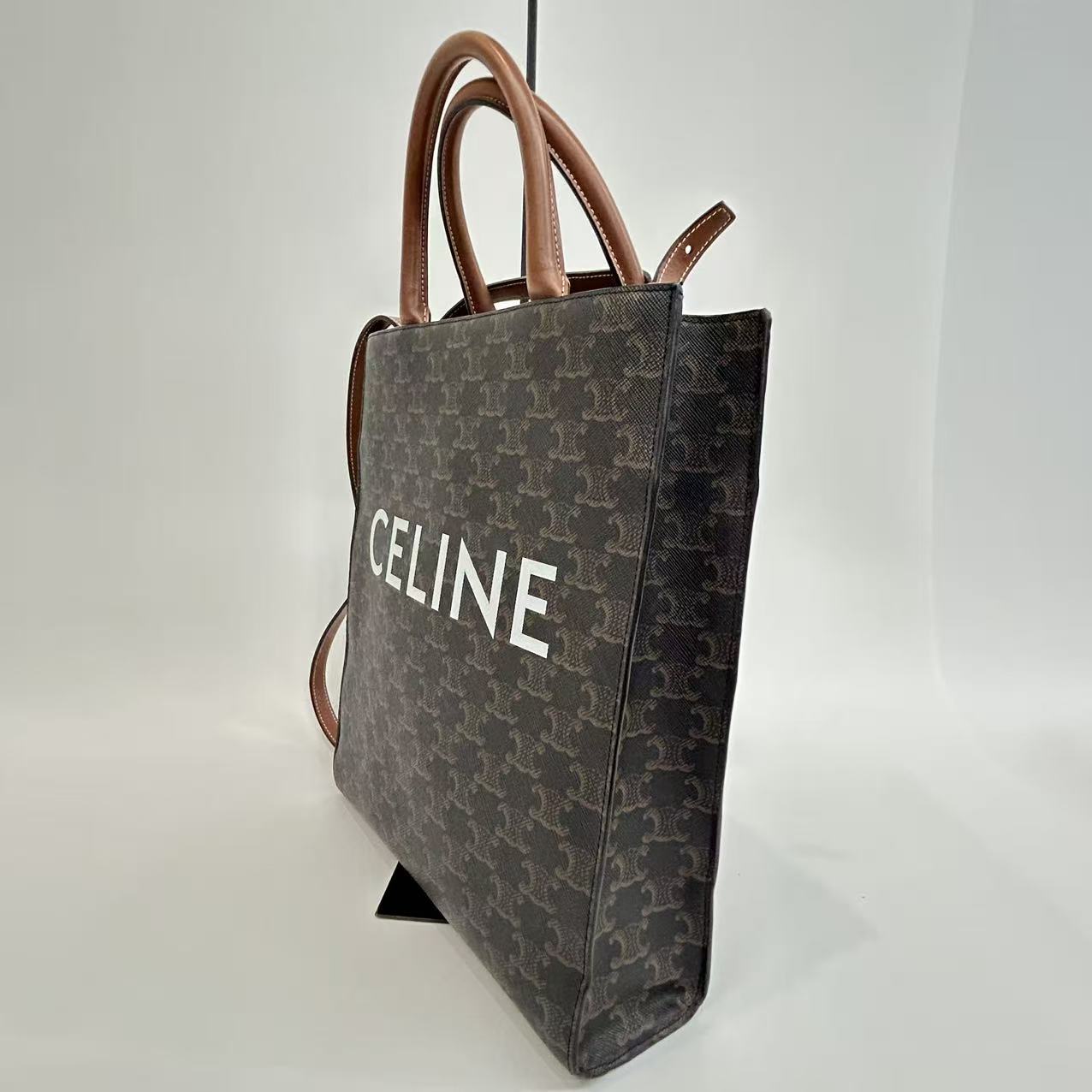 Celine - Vertical Cabas - Triomphe canvas with calfskin leather trim and handles - Brown with Tan Leather - (large)