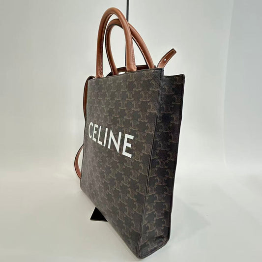 Celine - Vertical Cabas - Triomphe canvas with calfskin leather trim and handles - Brown with Tan Leather - (large)