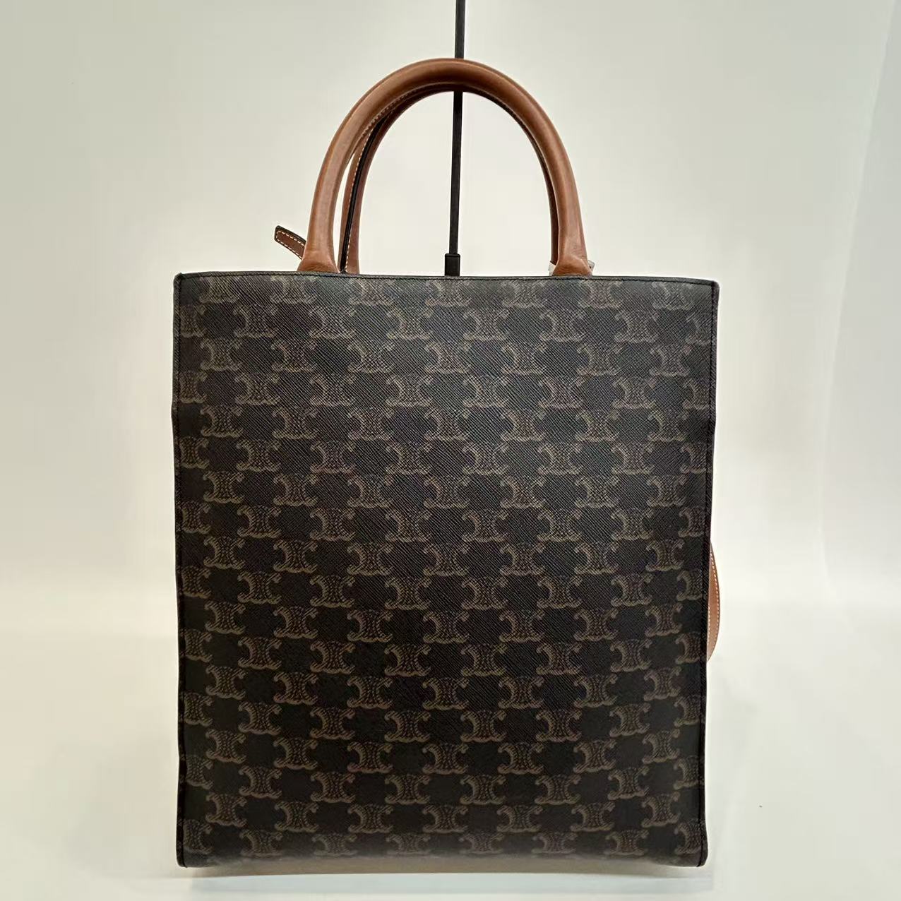 Celine - Vertical Cabas - Triomphe canvas with calfskin leather trim and handles - Brown with Tan Leather - (large)