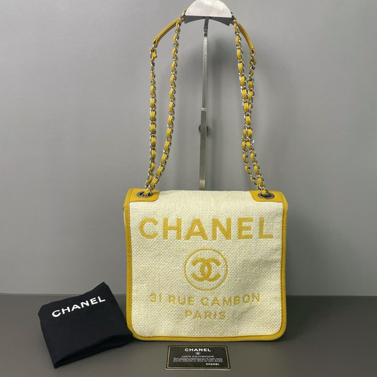 Chanel - 16C Beach Messenger Bag - Canvas with leather trim - Yellow and Beige - (medium)