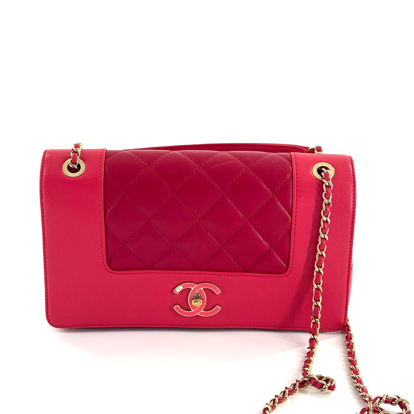 Chanel - 17P Flap Bag - Lambskin leather - Rose Pink Color-Block with Gold-Tone Hardware - (small)