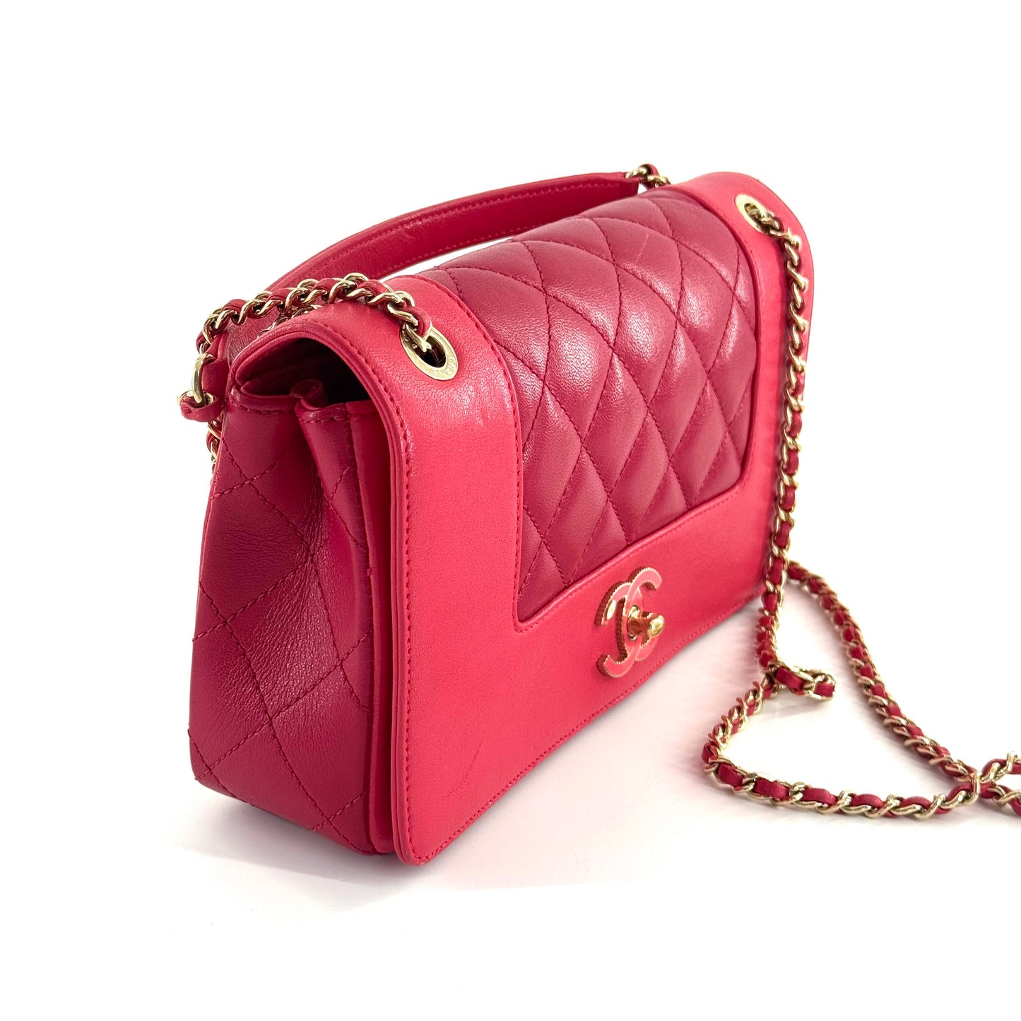 Chanel - 17P Flap Bag - Lambskin leather - Rose Pink Color-Block with Gold-Tone Hardware - (small)