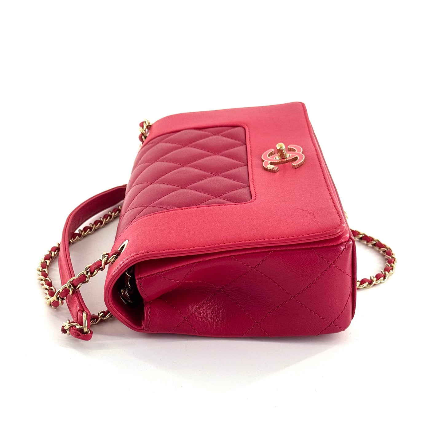Chanel - 17P Flap Bag - Lambskin leather - Rose Pink Color-Block with Gold-Tone Hardware - (small)