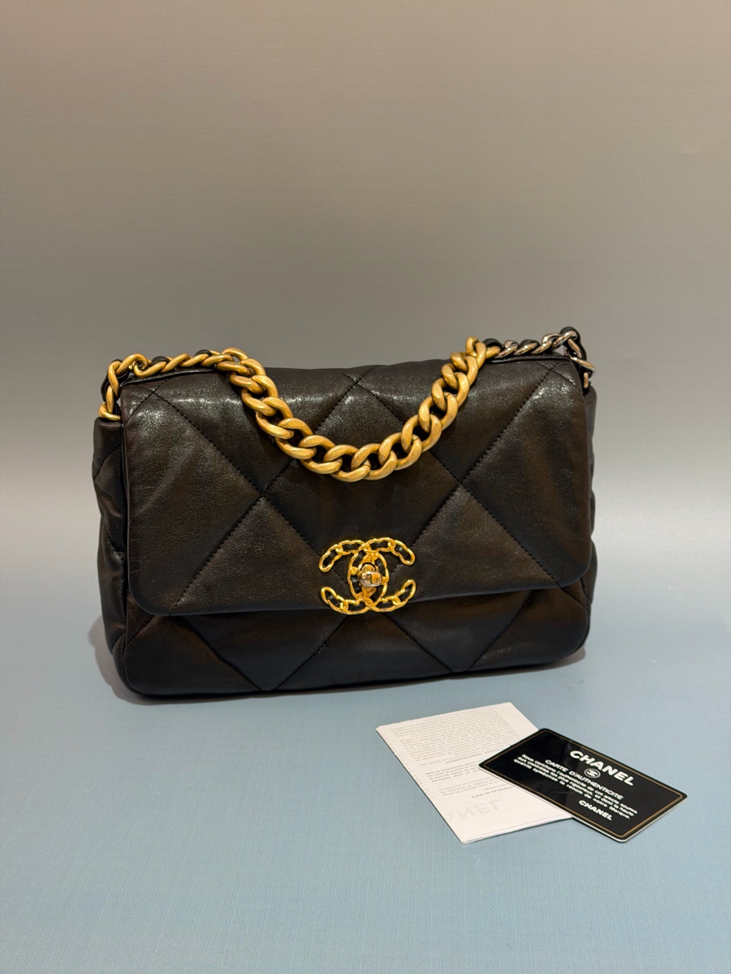 Chanel - 19 Bag - Goatskin leather - Black with Mixed Metal Hardware - (Small)