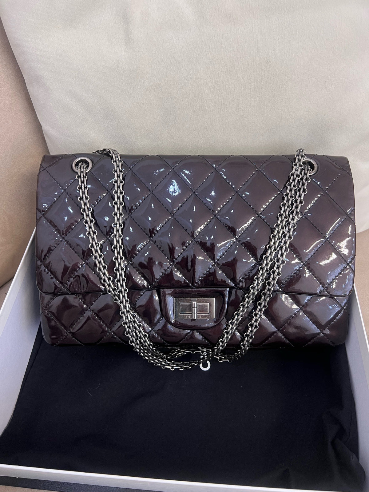Chanel - 2.55 Large - Patent leather - Burgundy - (large)