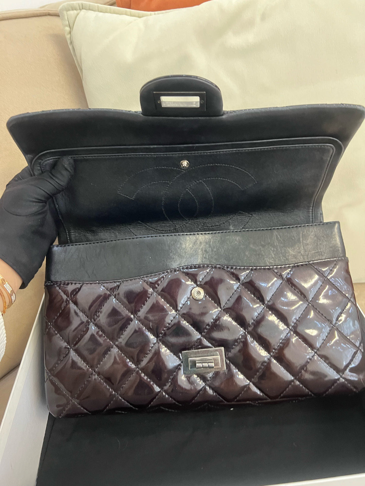 Chanel - 2.55 Large - Patent leather - Burgundy - (large)