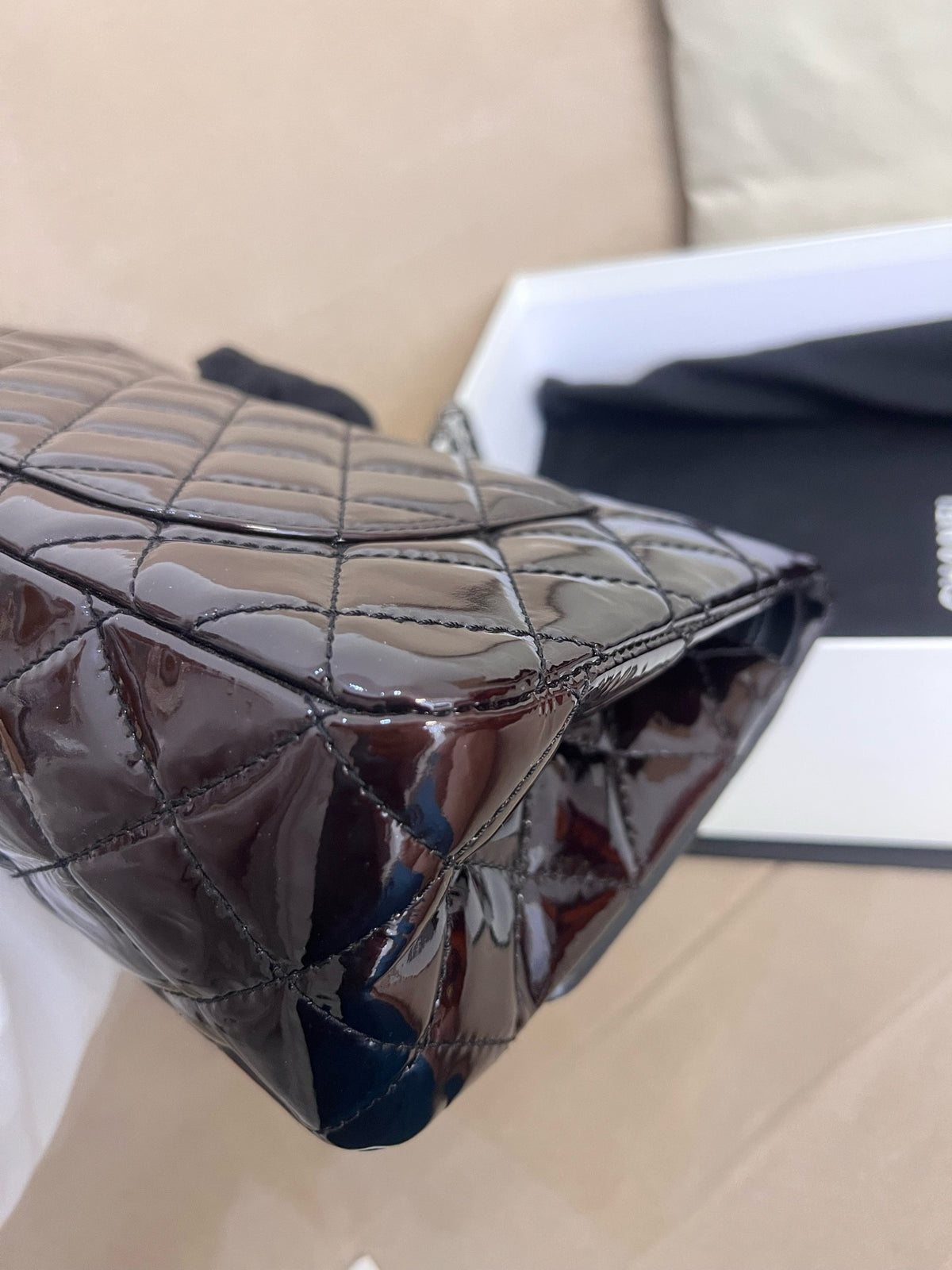 Chanel - 2.55 Large - Patent leather - Burgundy - (large)