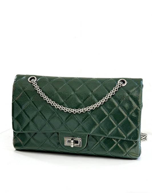 Chanel - 2.55 Maxi Reissue Flap Bag - Grained Patent Leather - Green - (Maxi)