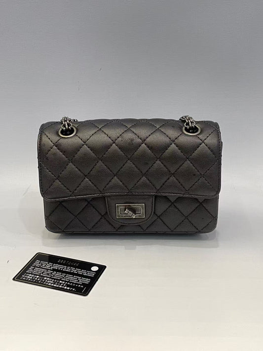 Chanel - 2.55 Mini Reissue - Metallic lambskin leather - Metallic Black/Pewter with Ruthenium-Tone Hardware - (mini)