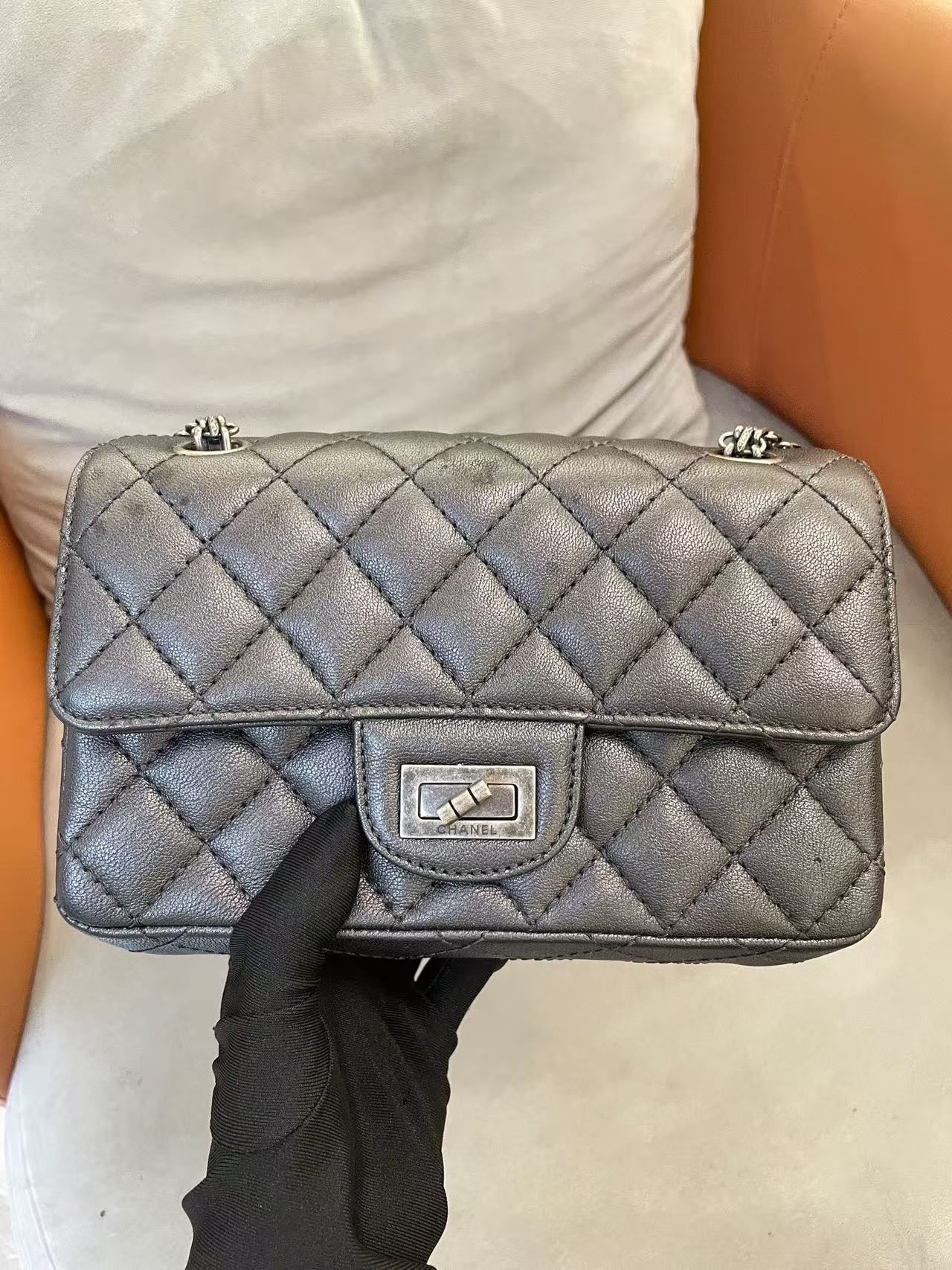 Chanel - 2.55 Mini Reissue - Metallic lambskin leather - Metallic Black/Pewter with Ruthenium-Tone Hardware - (mini)