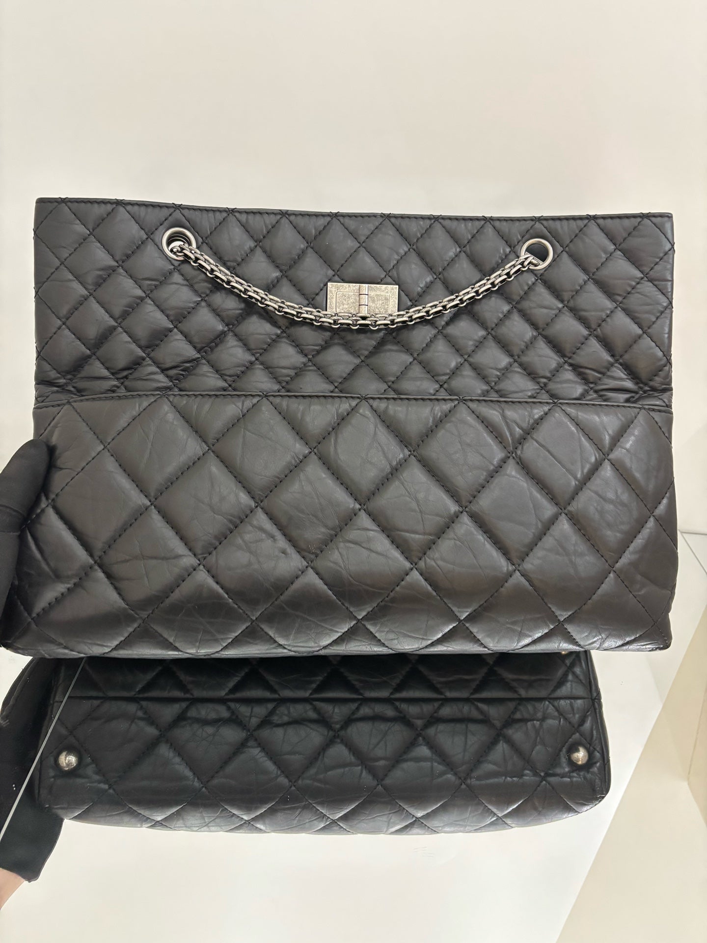 Chanel - 2.55 Series Tote - Aged calfskin leather - Black with Silver-Tone Hardware - (Large)