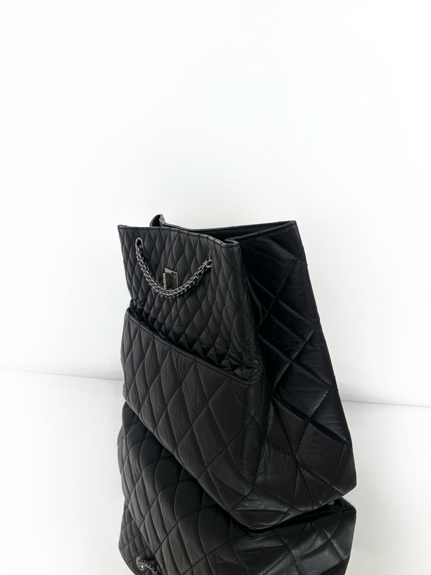 Chanel - 2.55 Series Tote - Aged calfskin leather - Black with Silver-Tone Hardware - (Large)