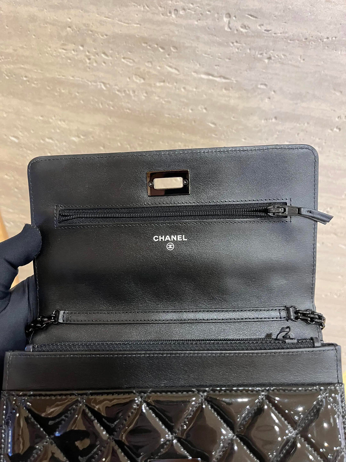 Chanel - 2.55 Wallet On Chain So Black - Patent leather - Black - (small)