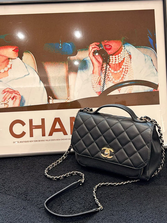 Chanel - 20B Top Handle Flap Bag - Caviar leather - Black with Gold-Tone Hardware - (Small)