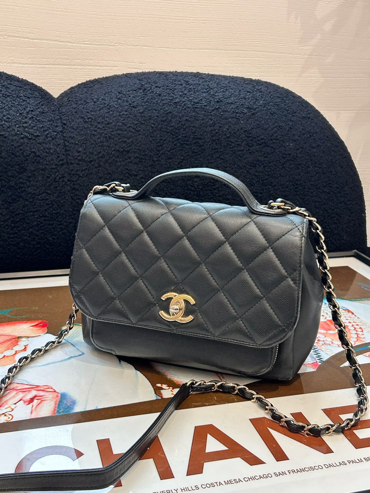 Chanel - 20B Top Handle Flap Bag - Caviar leather - Black with Gold-Tone Hardware - (Small)