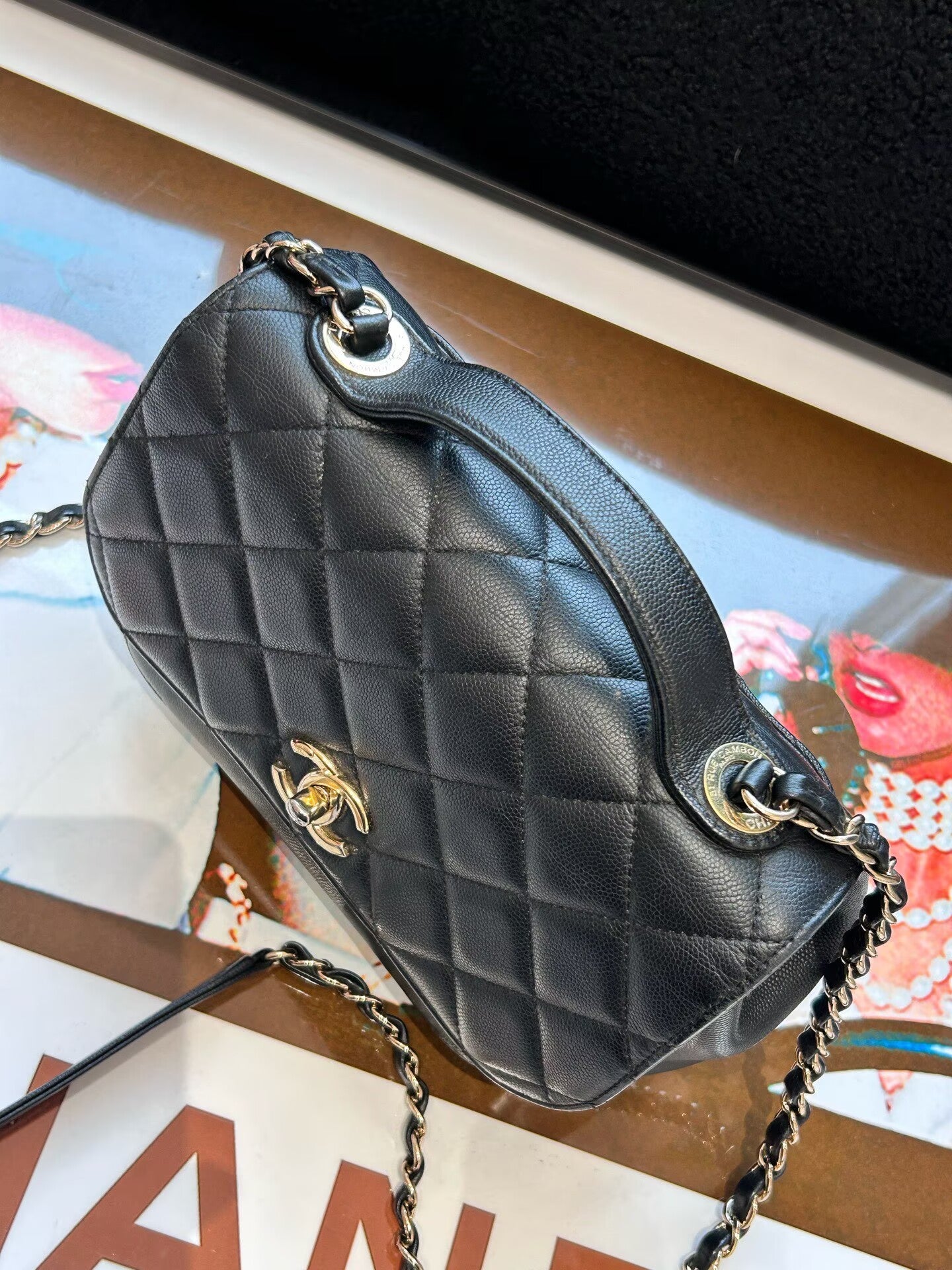 Chanel - 20B Top Handle Flap Bag - Caviar leather - Black with Gold-Tone Hardware - (Small)
