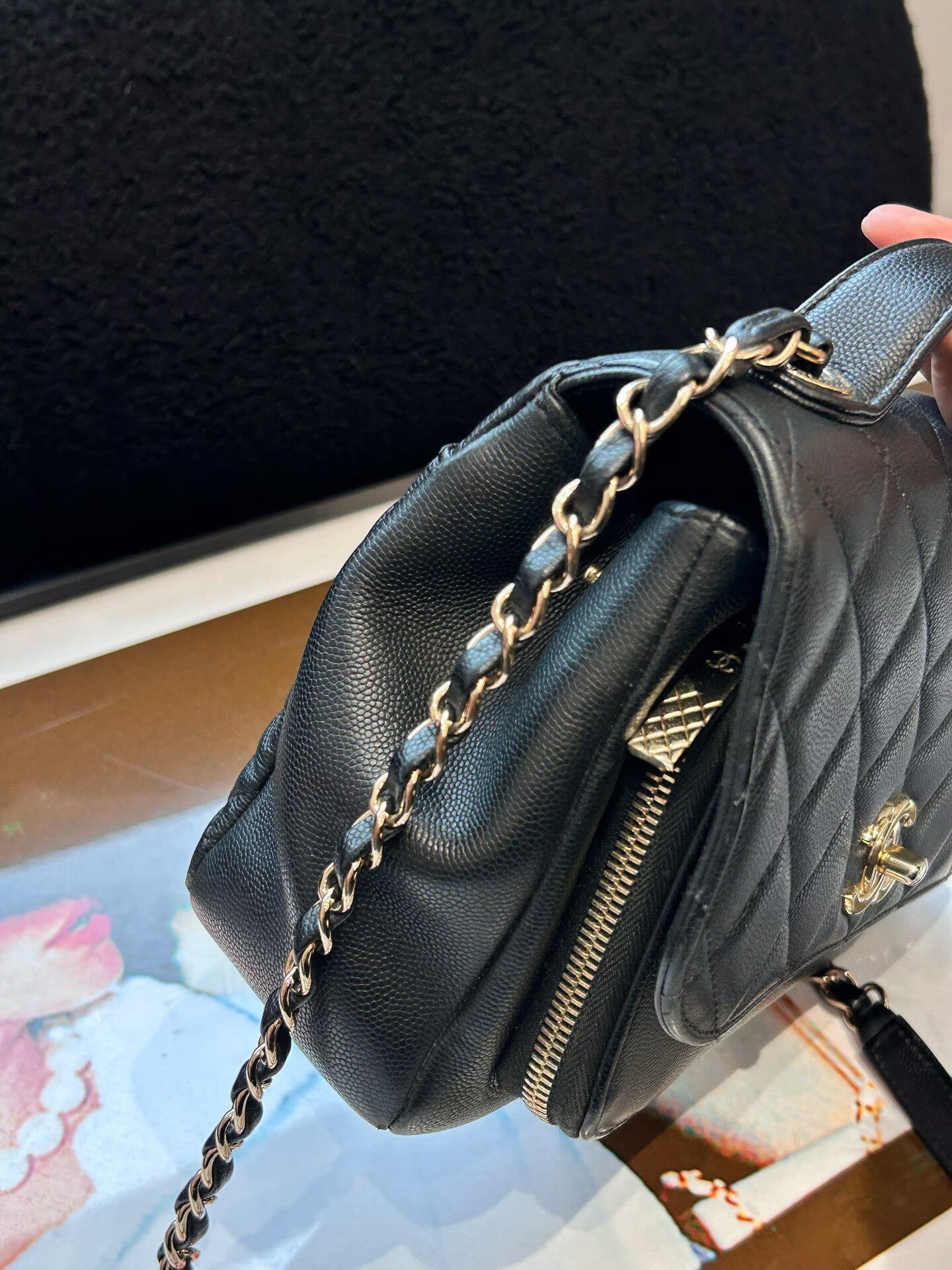 Chanel - 20B Top Handle Flap Bag - Caviar leather - Black with Gold-Tone Hardware - (Small)