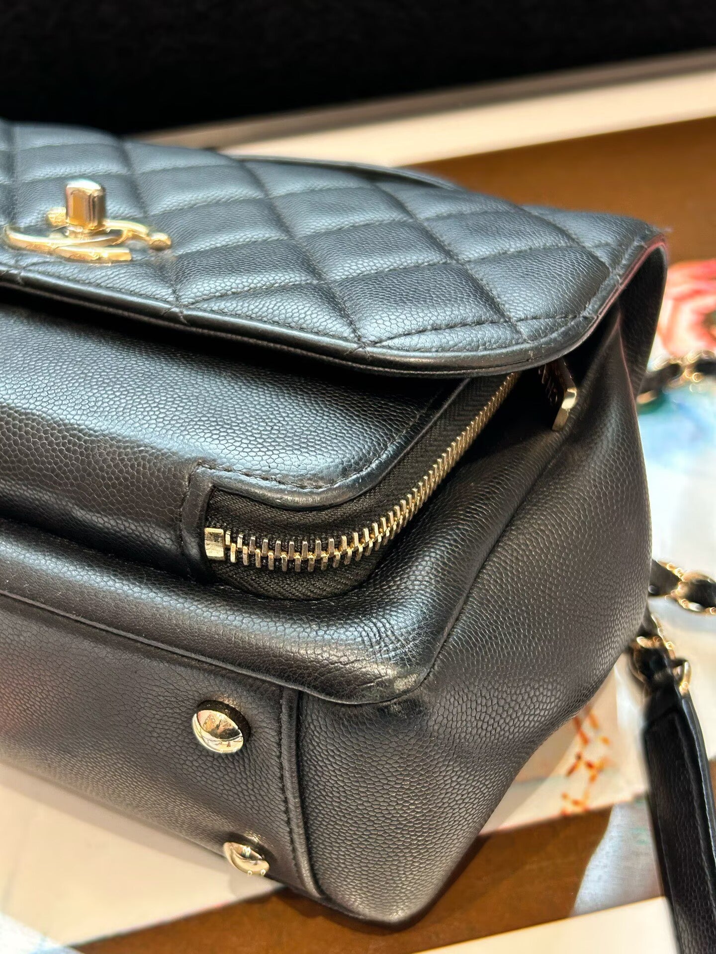 Chanel - 20B Top Handle Flap Bag - Caviar leather - Black with Gold-Tone Hardware - (Small)