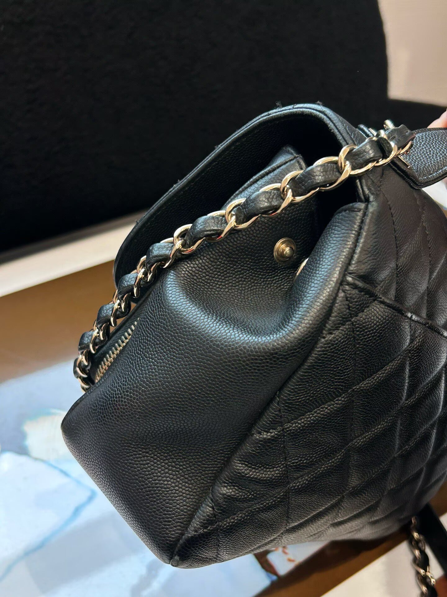 Chanel - 20B Top Handle Flap Bag - Caviar leather - Black with Gold-Tone Hardware - (Small)