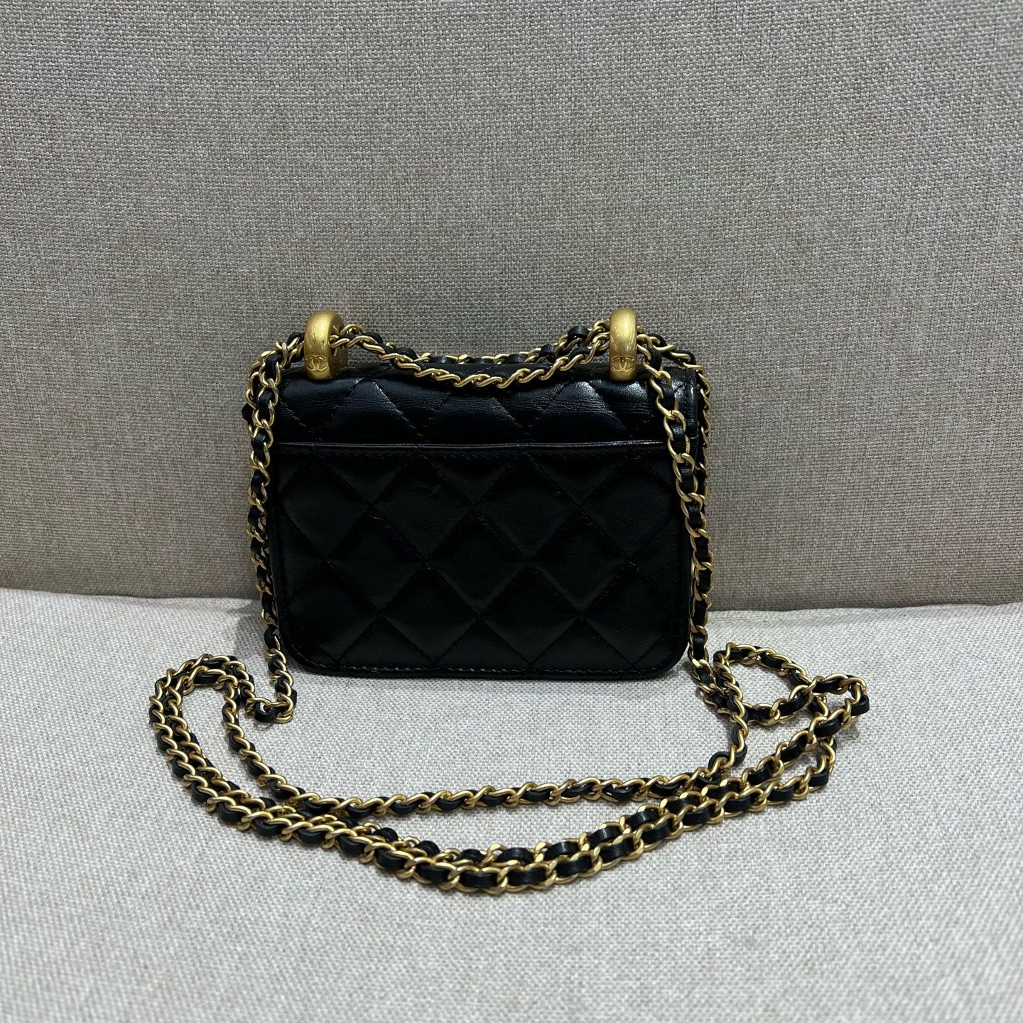 Chanel - 21A Double Gold Pearl Mini WOC - Leather - Black - (mini)