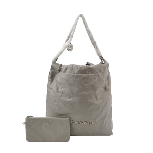 Chanel - 22 Bag - Calfskin leather - Grey with Silver-Tone Hardware - (Medium)