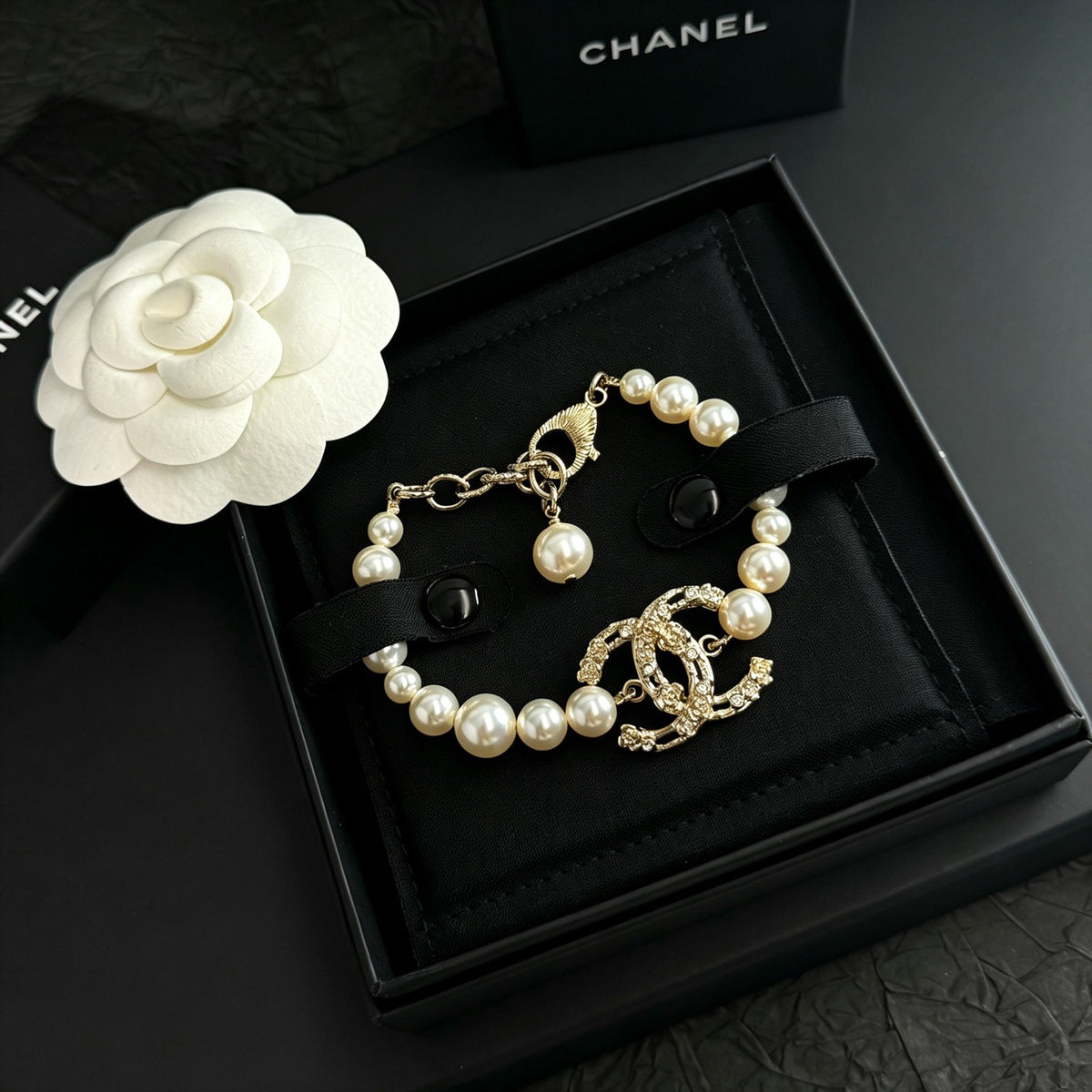 Chanel - 22C Double C Pearl Bracelet - Gold-tone metal with imitation pearls and crystal accents. - Gold