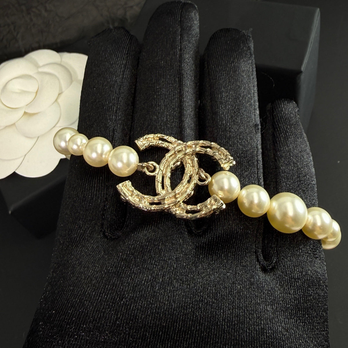 Chanel - 22C Double C Pearl Bracelet - Gold-tone metal with imitation pearls and crystal accents. - Gold