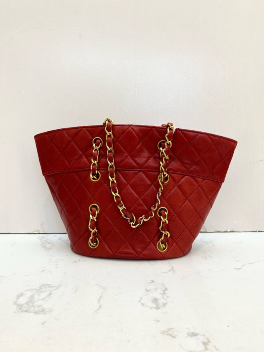 Chanel - Basket Tote - Leather - Red - (small)