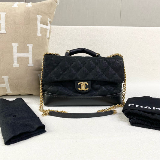 Chanel - Bombay Top Handle Flap Bag - Leather - Black - (medium)
