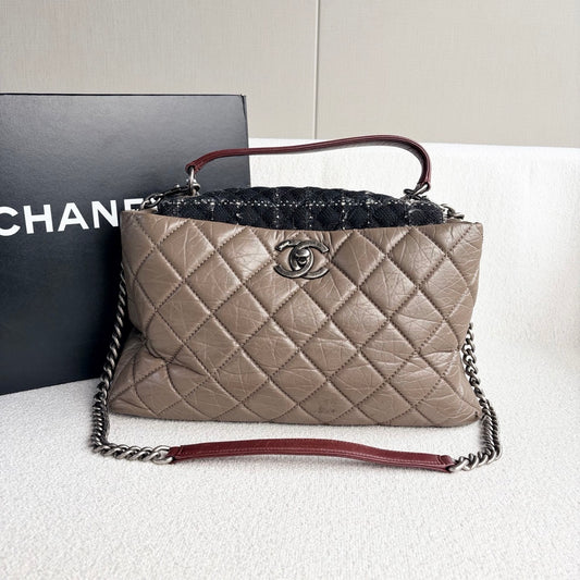 Chanel - Bombay Tote Bag - Leather, Tweed - Grey - (medium)