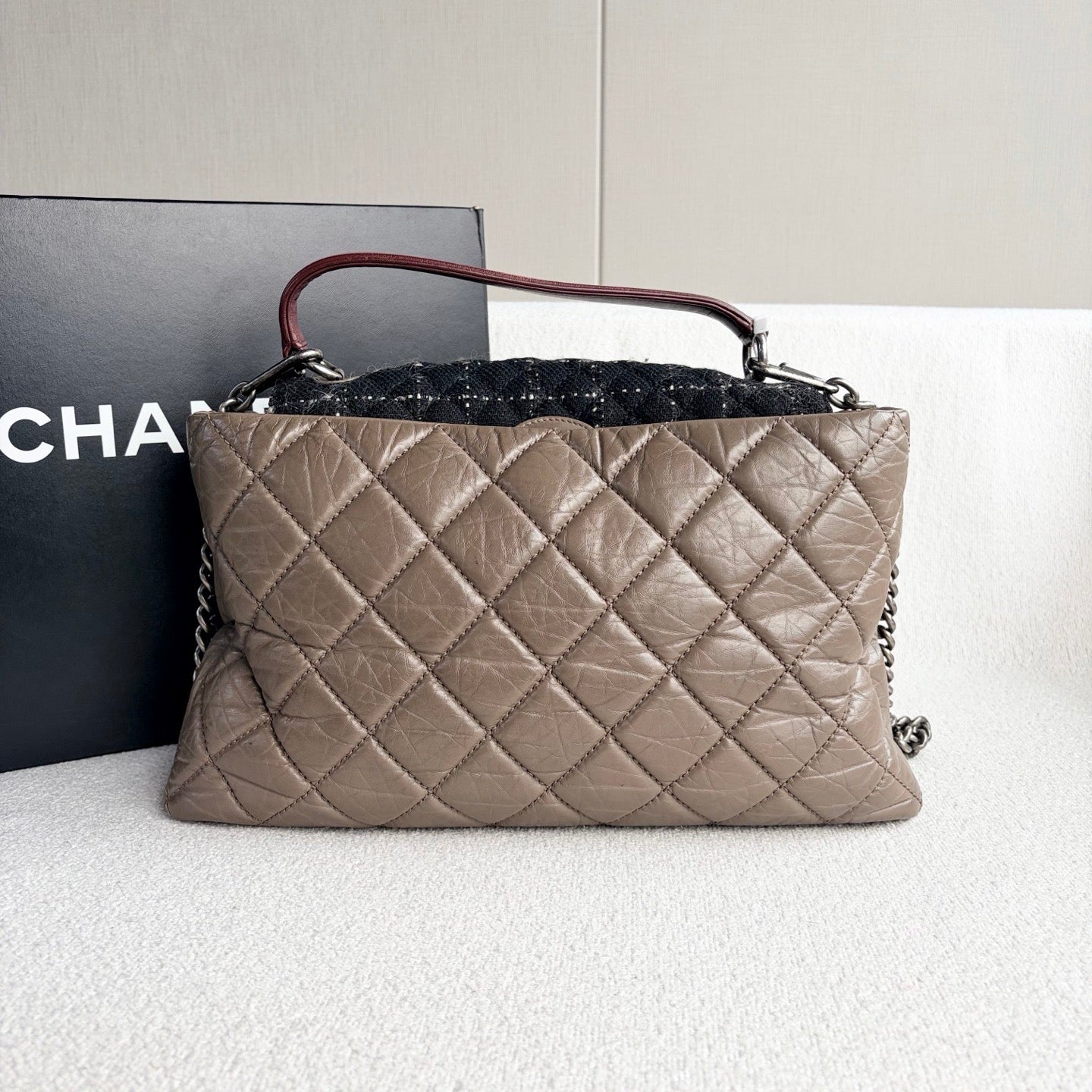 Chanel - Bombay Tote Bag - Leather, Tweed - Grey - (medium)