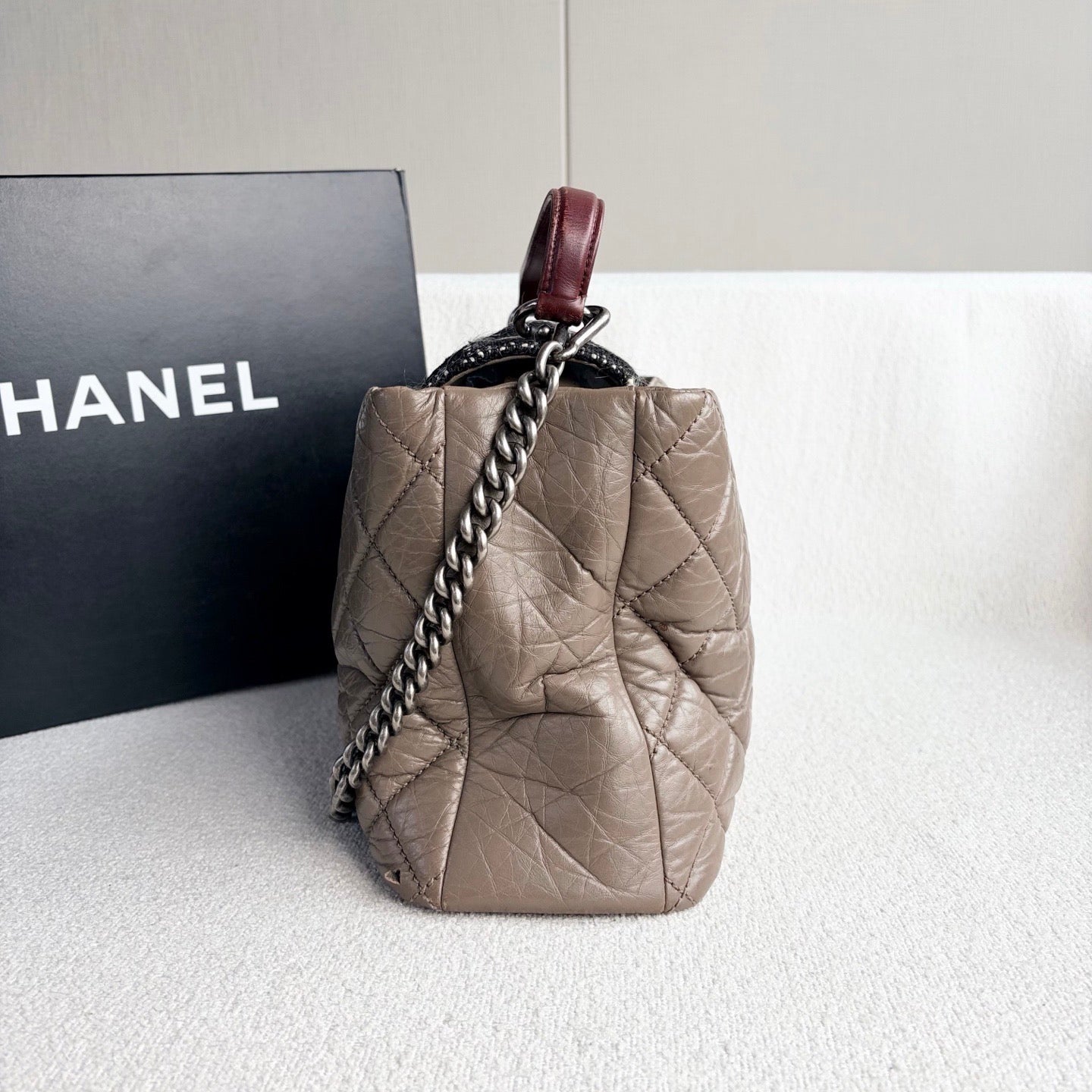 Chanel - Bombay Tote Bag - Leather, Tweed - Grey - (medium)