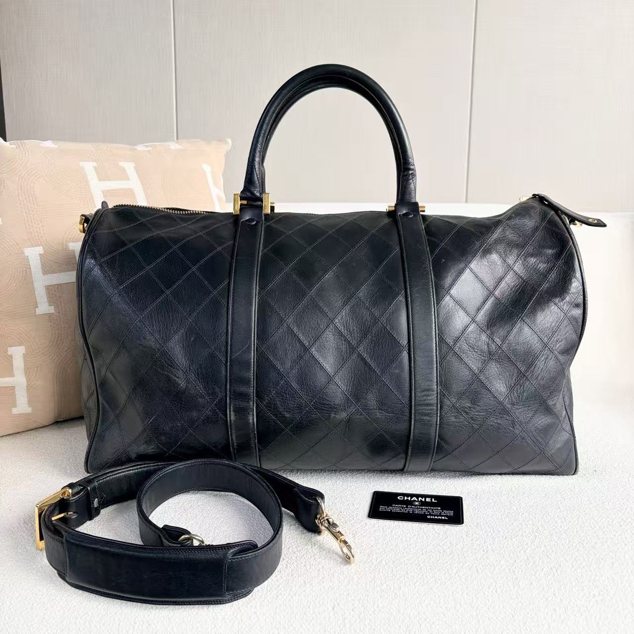 Chanel - Boston Bag - Calfskin leather - Black with Gold-Tone Hardware - (large)