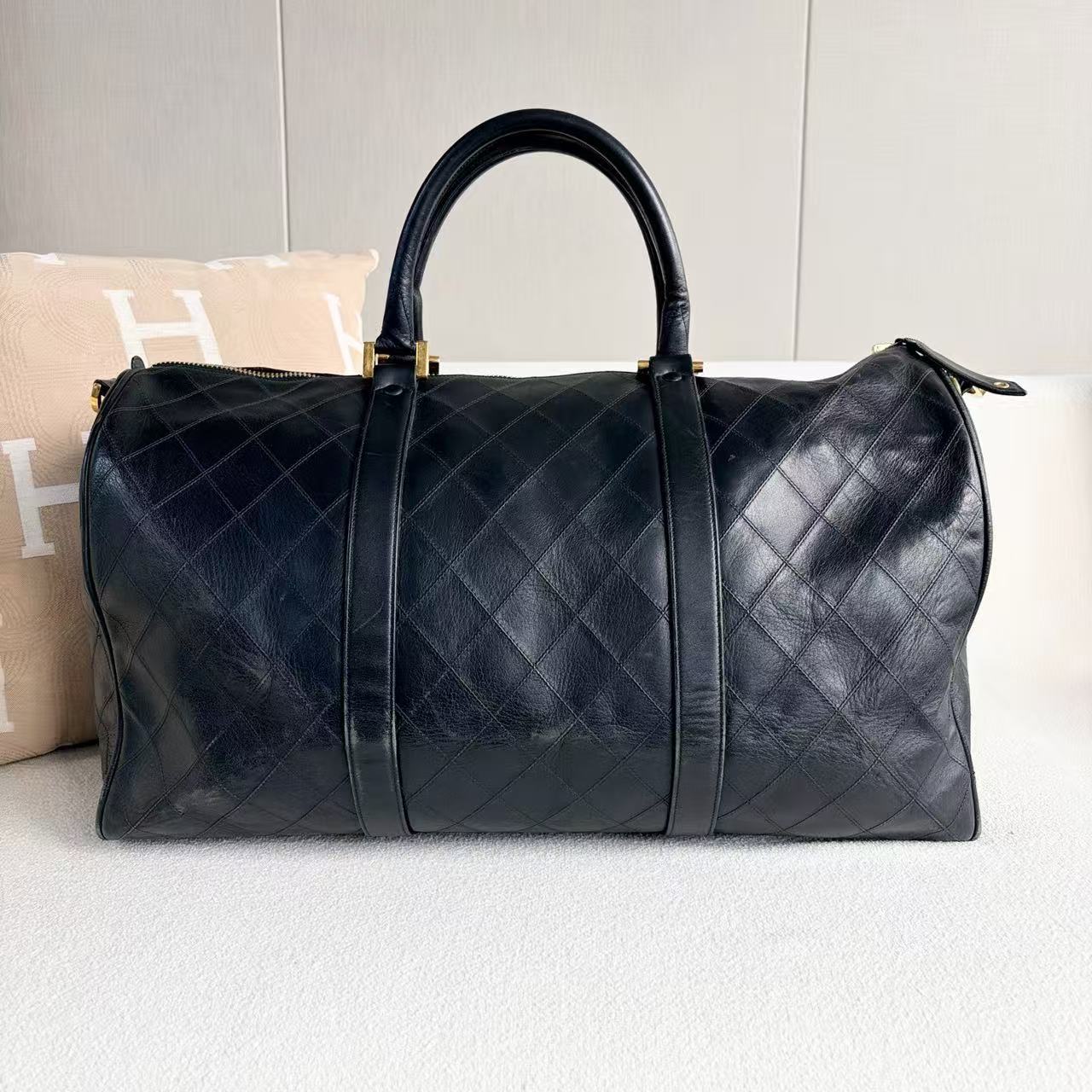 Chanel - Boston Bag - Calfskin leather - Black with Gold-Tone Hardware - (large)